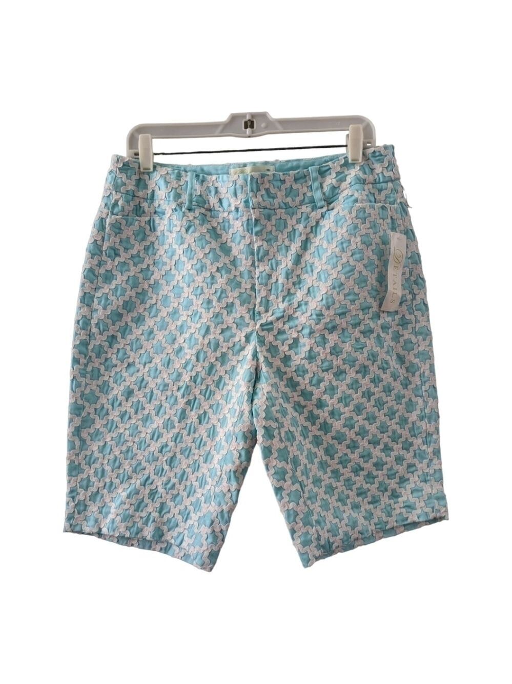 NEW Details teal w/white,Rick rack criss cross patterned, Bermuda shorts, sze 12